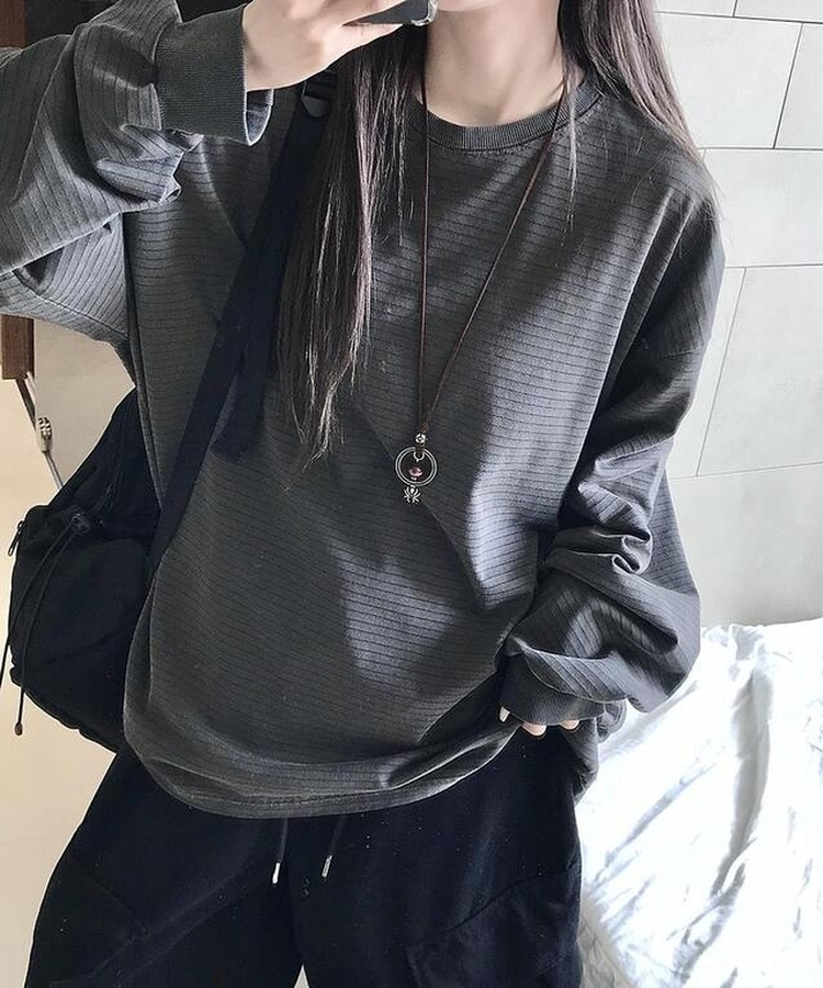 ピグメントストライプTシャツ CHARCOAL