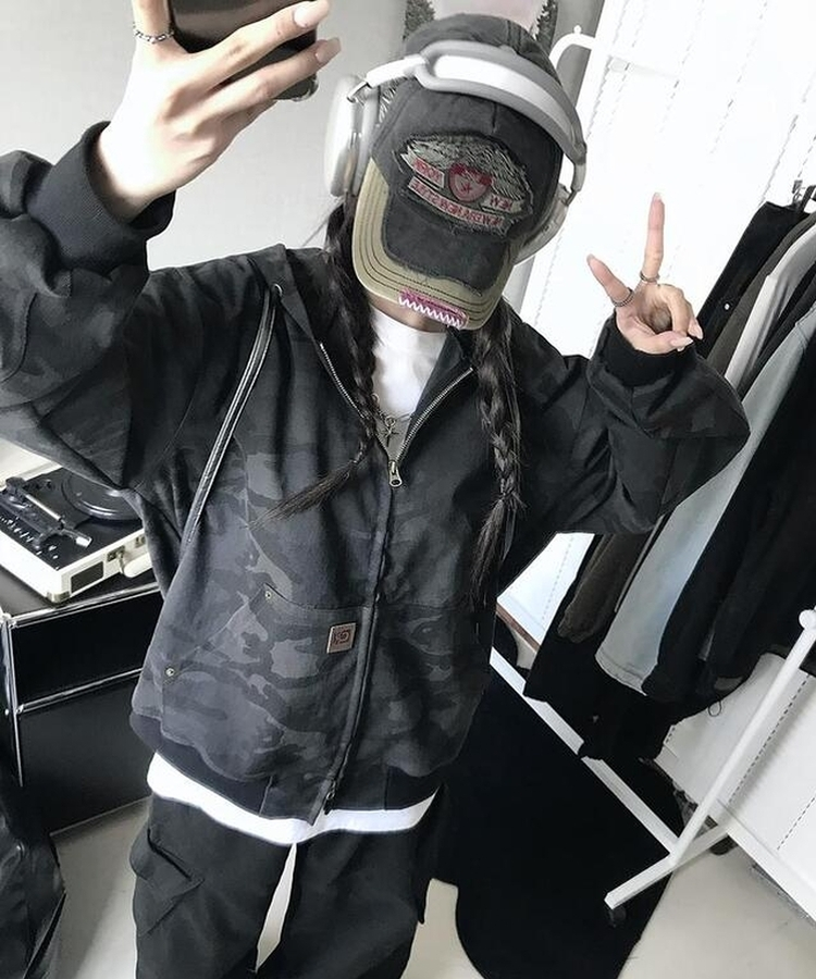 リベットカモパーカージップアップ NAVY