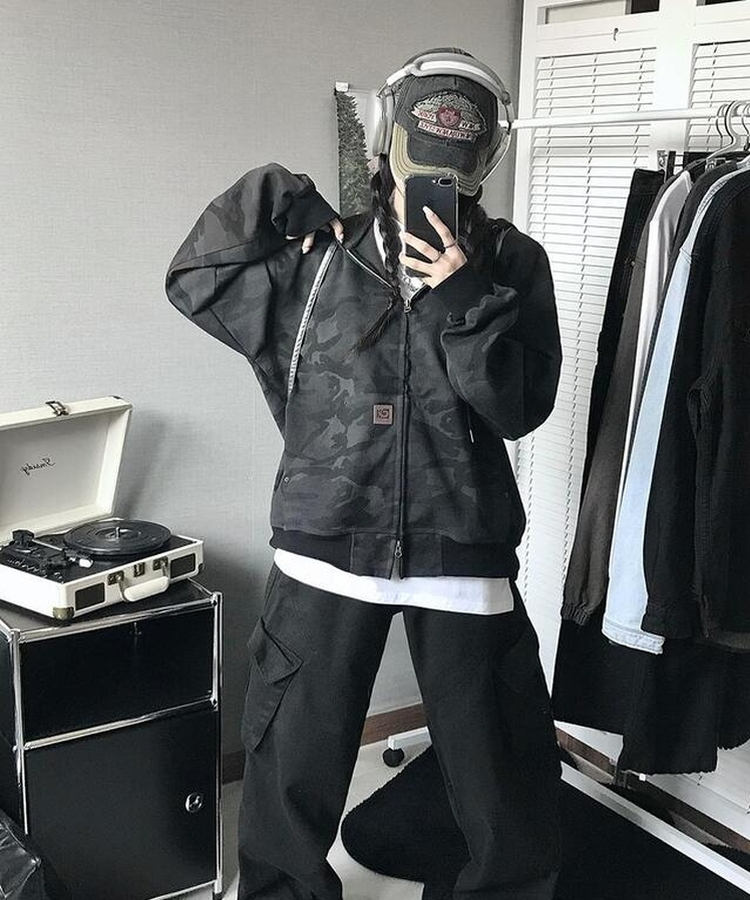 リベットカモパーカージップアップ NAVY