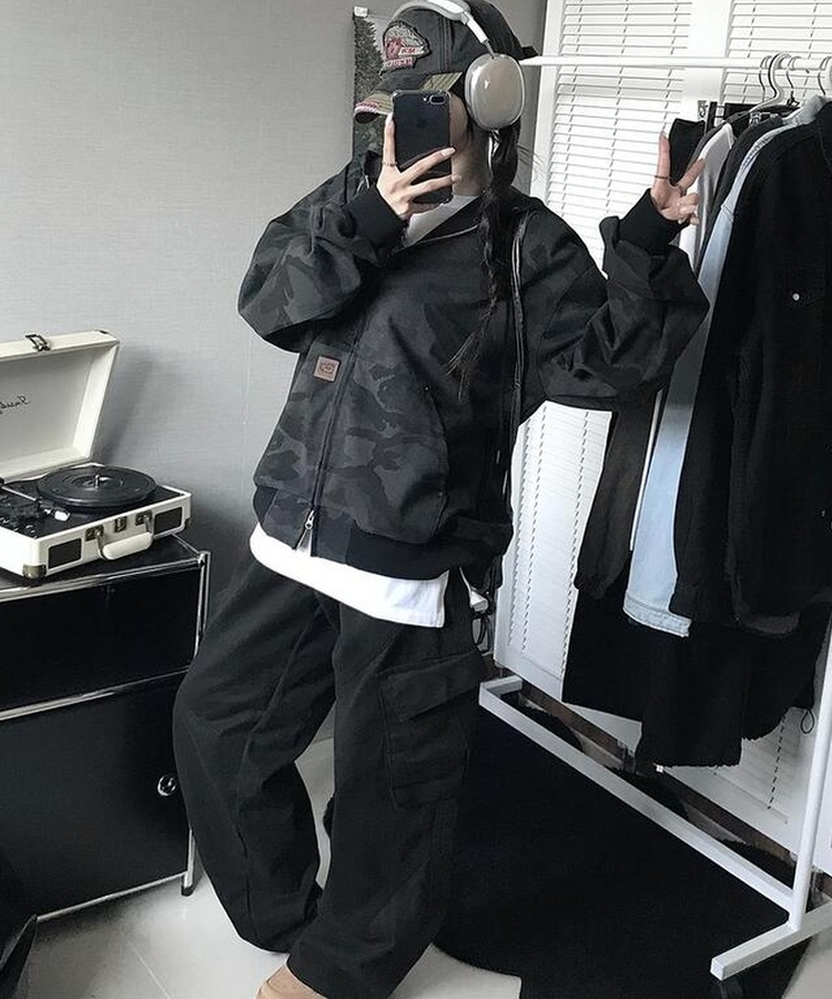 リベットカモパーカージップアップ NAVY