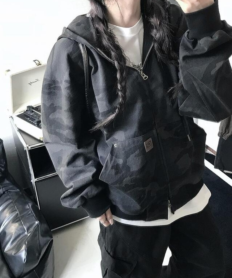 リベットカモパーカージップアップ NAVY