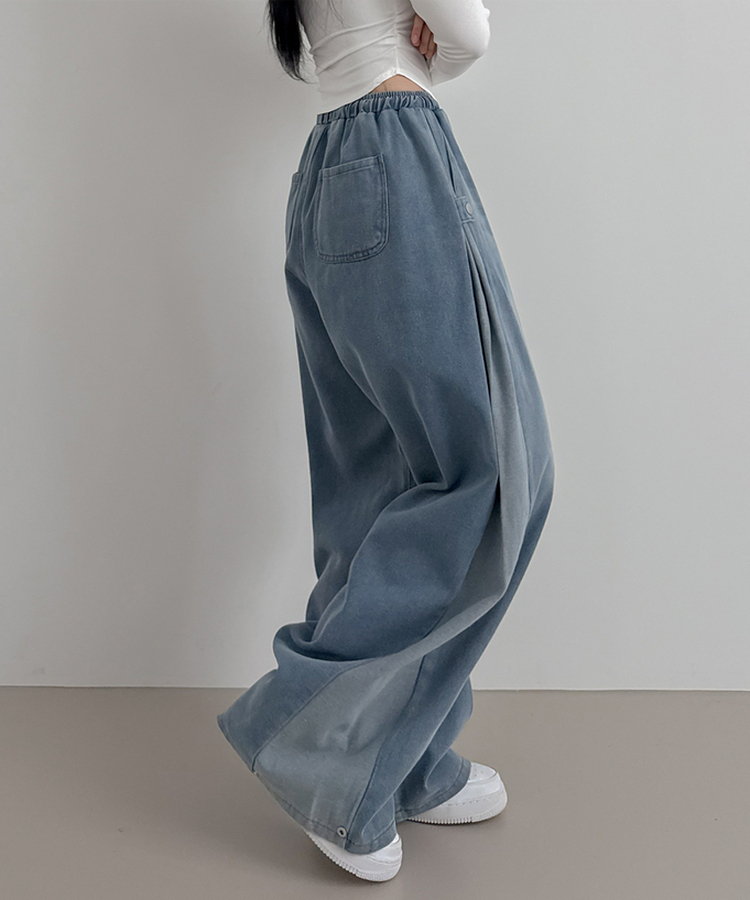 【丈別】バイカラーロングワイドバンディングパンツ BLUE