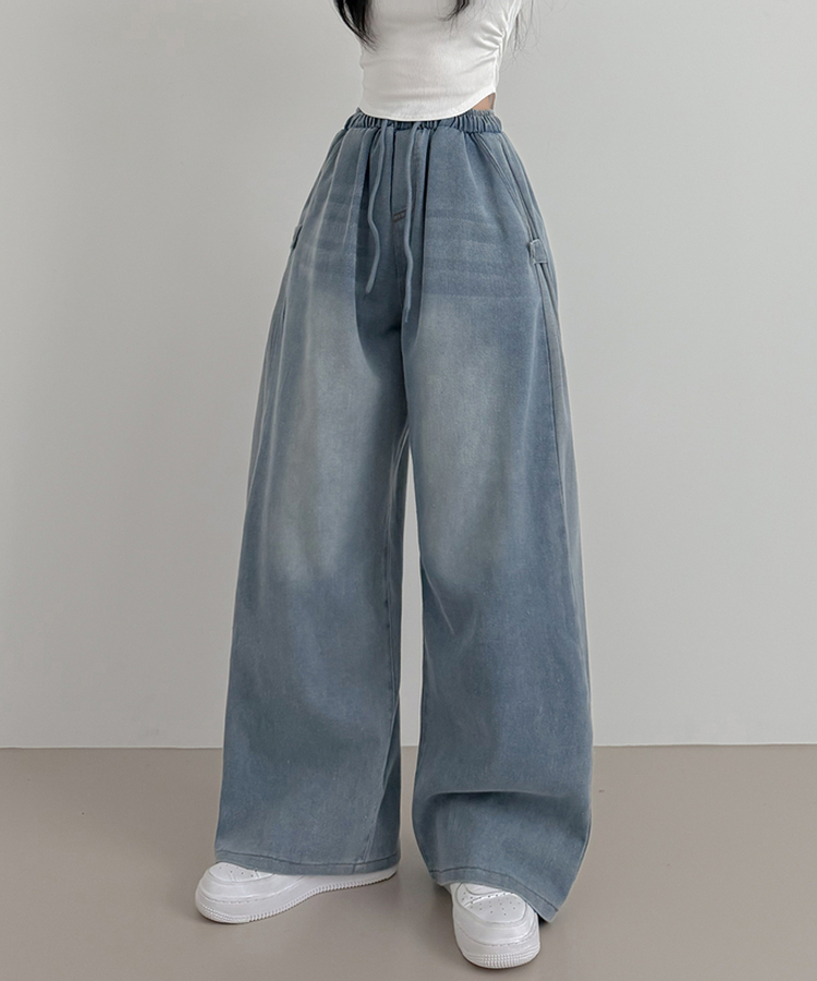 【丈別】バイカラーロングワイドバンディングパンツ BLUE