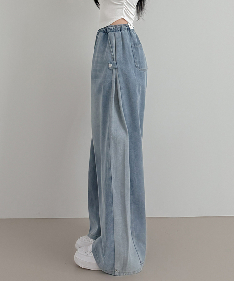 【丈別】バイカラーロングワイドバンディングパンツ BLUE