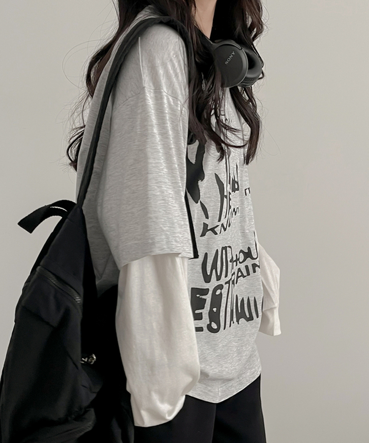 レイヤード長袖Tシャツ WHITE OATMEAL