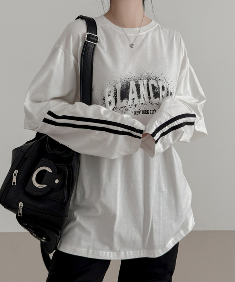 バランレイヤードトラックライン長袖Tシャツ IVORY
