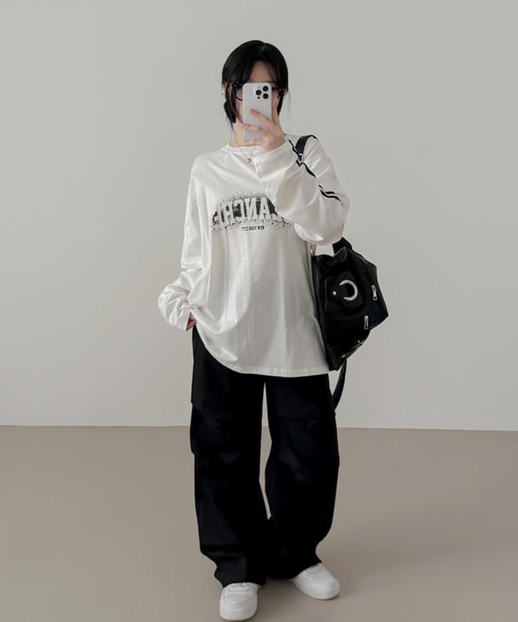 バランレイヤードトラックライン長袖Tシャツ IVORY