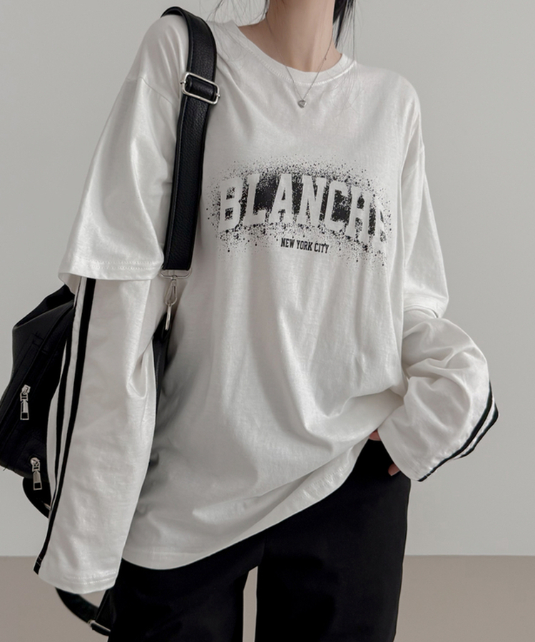 バランレイヤードトラックライン長袖Tシャツ IVORY