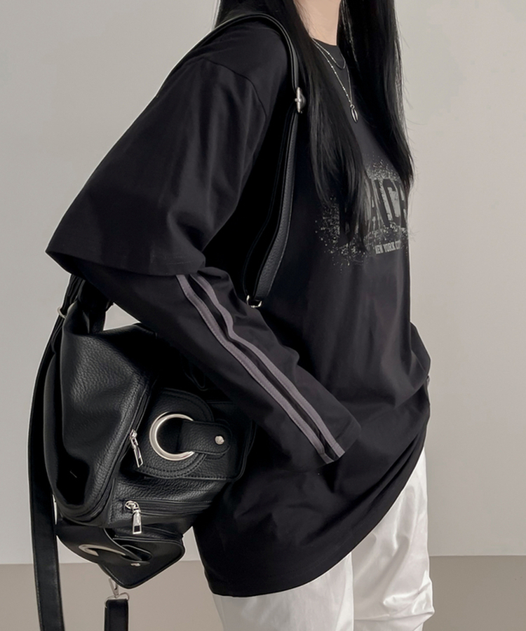 バランレイヤードトラックライン長袖Tシャツ BLACK