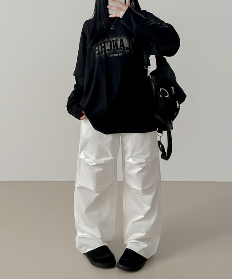 バランレイヤードトラックライン長袖Tシャツ BLACK