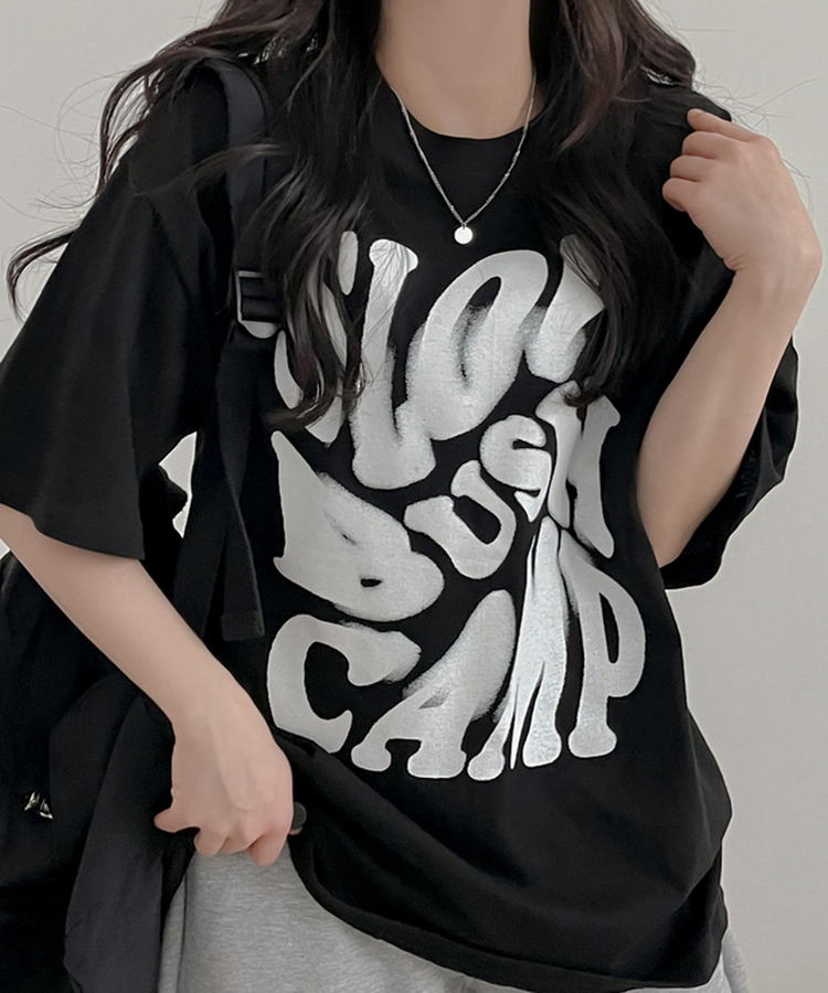 スローレタリング半袖Tシャツ BLACK