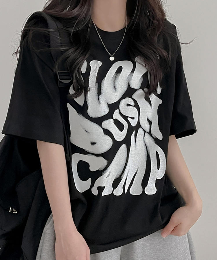 スローレタリング半袖Tシャツ BLACK