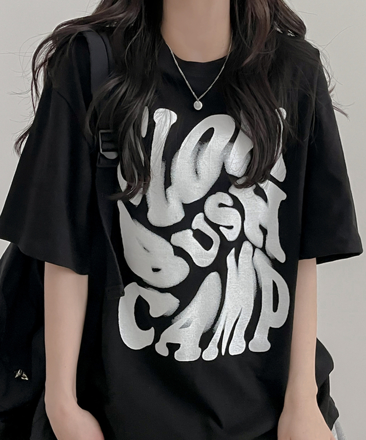 スローレタリング半袖Tシャツ BLACK