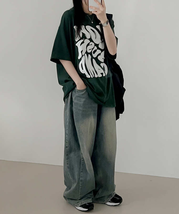 スローレタリング半袖Tシャツ GREEN