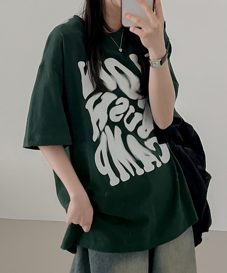 スローレタリング半袖Tシャツ GREEN