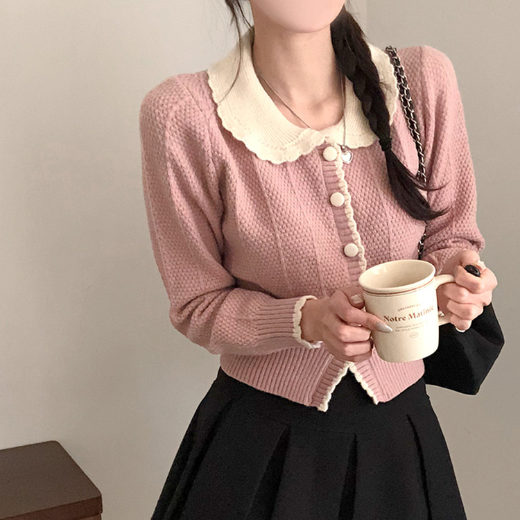 バイカラーフラワーニットカーディガン PINK