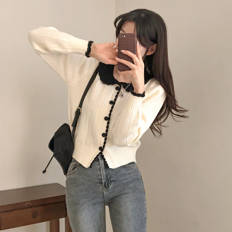 バイカラーフラワーニットカーディガン IVORY