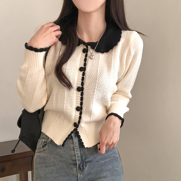 バイカラーフラワーニットカーディガン IVORY