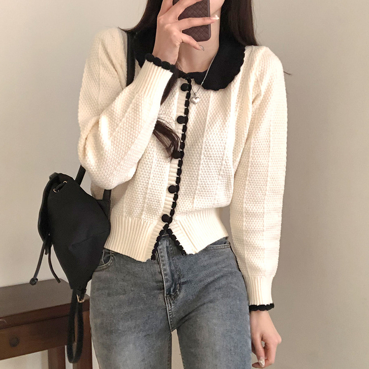 バイカラーフラワーニットカーディガン IVORY