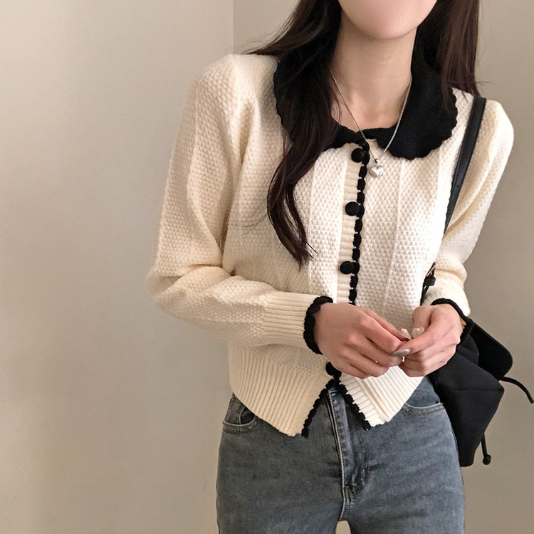 バイカラーフラワーニットカーディガン IVORY