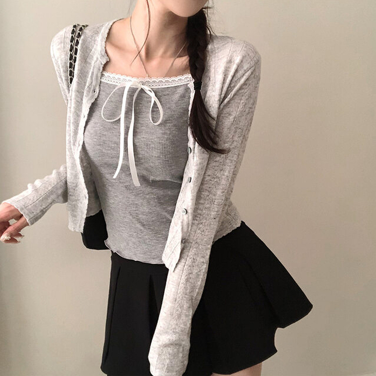 レースリボンキャミソール GREY