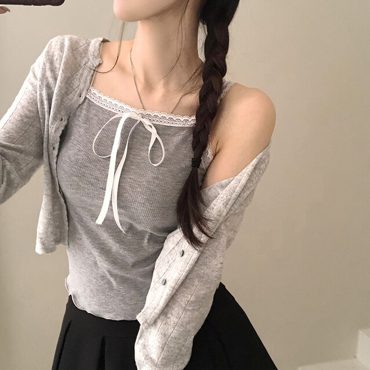 レースリボンキャミソール GREY