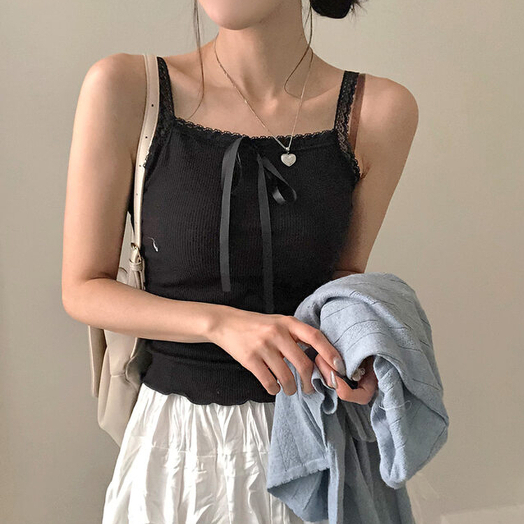 レースリボンキャミソール BLACK