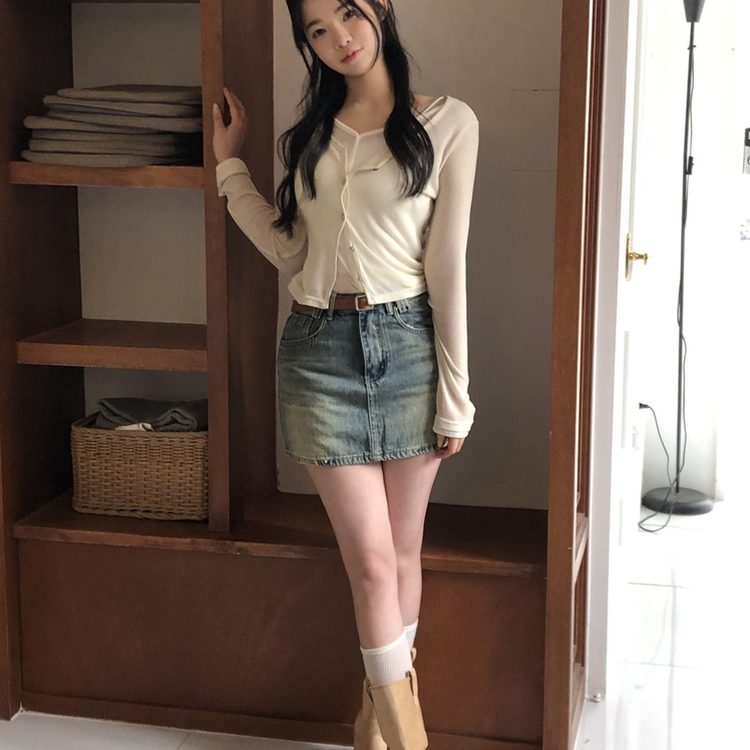 スリムバイカラーVネックカーディガン(6color) CREAM
