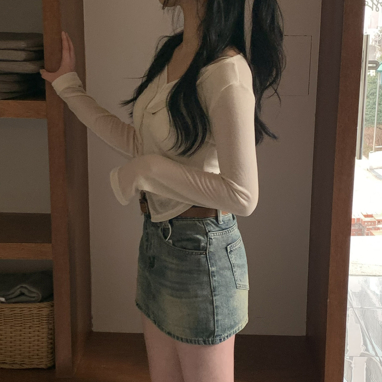 スリムバイカラーVネックカーディガン(6color) CREAM