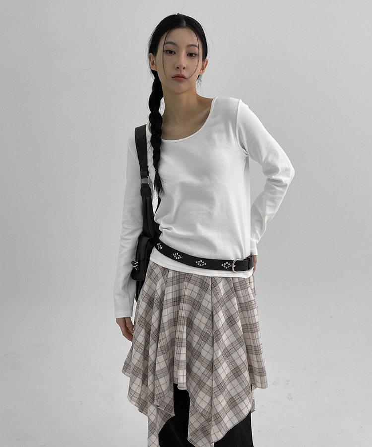 ルーズフィットUネック長袖Tシャツ WHITE
