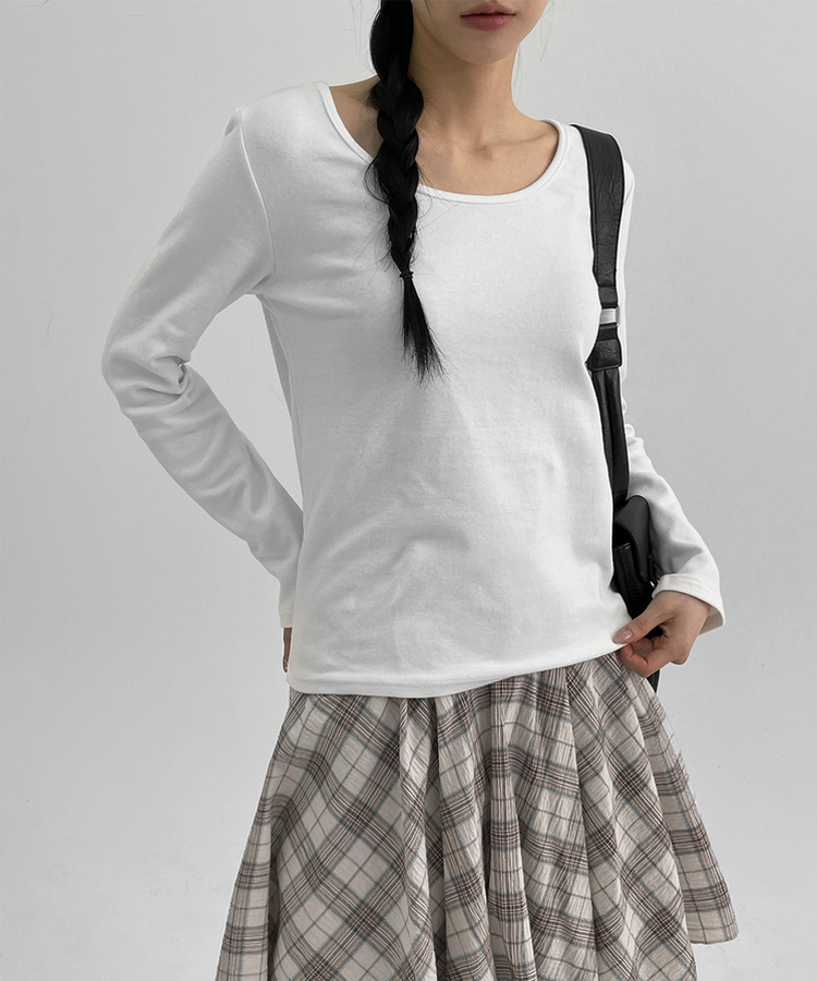 ルーズフィットUネック長袖Tシャツ WHITE