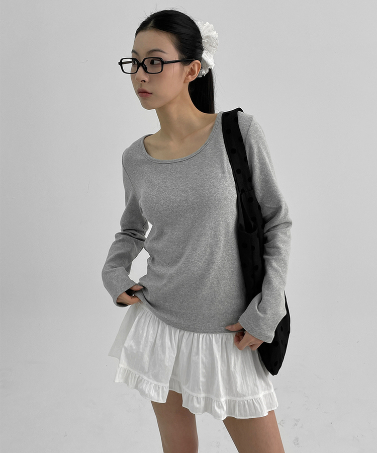 ルーズフィットUネック長袖Tシャツ MELANGE GRAY