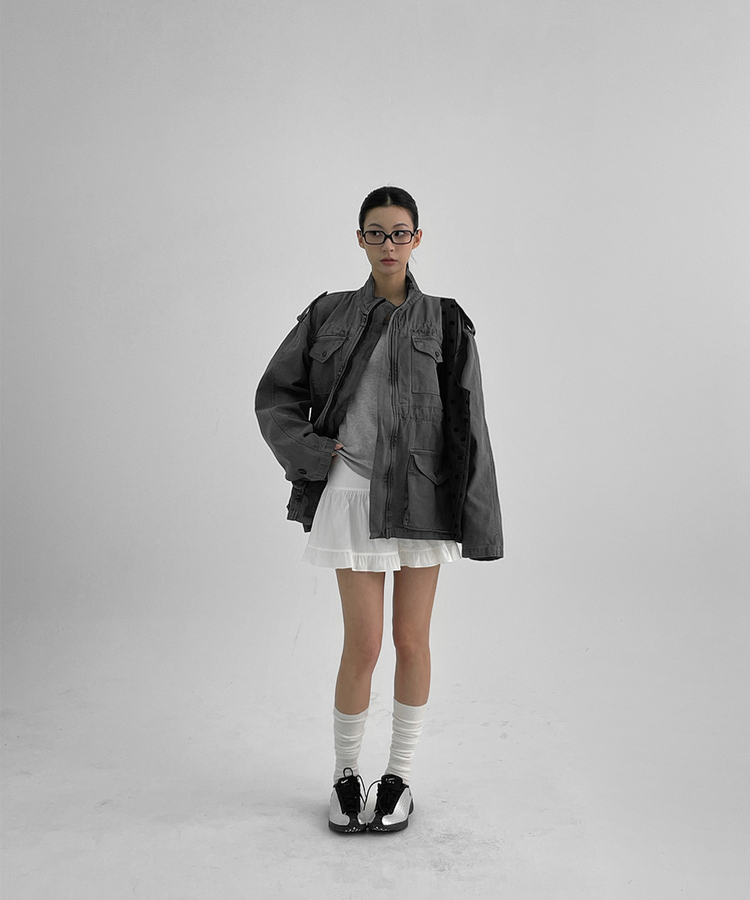 ルーズフィットUネック長袖Tシャツ MELANGE GRAY