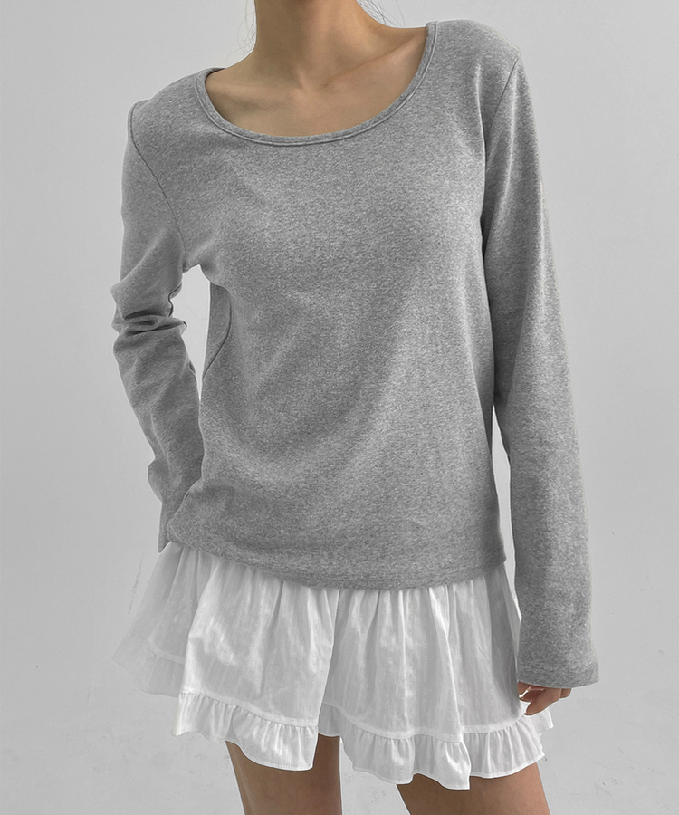 ルーズフィットUネック長袖Tシャツ MELANGE GRAY
