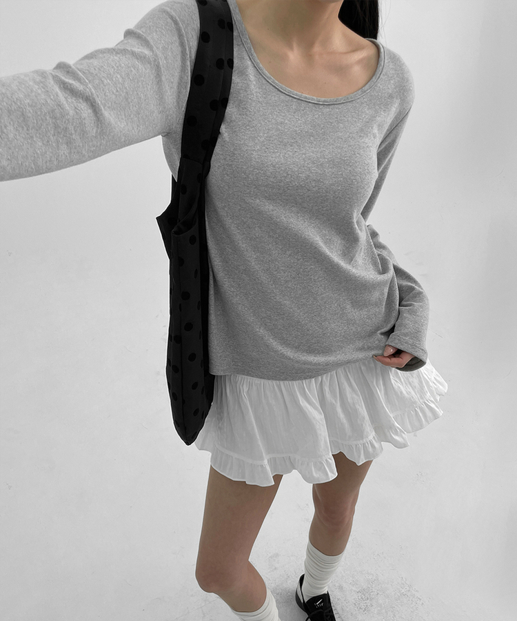 ルーズフィットUネック長袖Tシャツ MELANGE GRAY