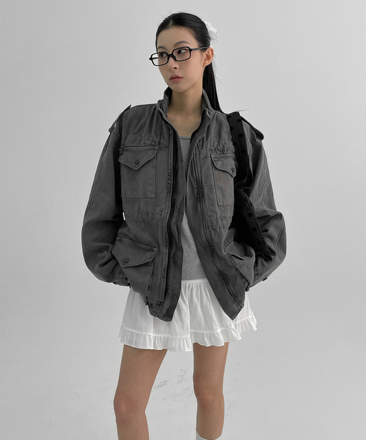 ルーズフィットUネック長袖Tシャツ MELANGE GRAY