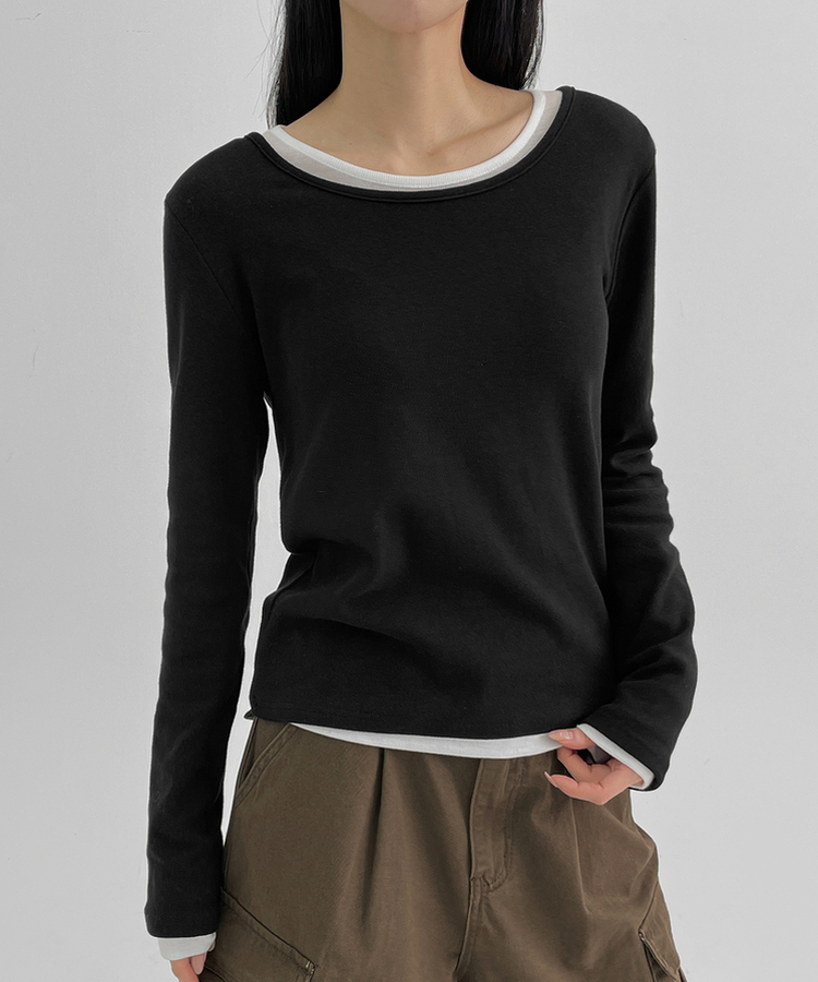 ルーズフィットUネック長袖Tシャツ BLACK