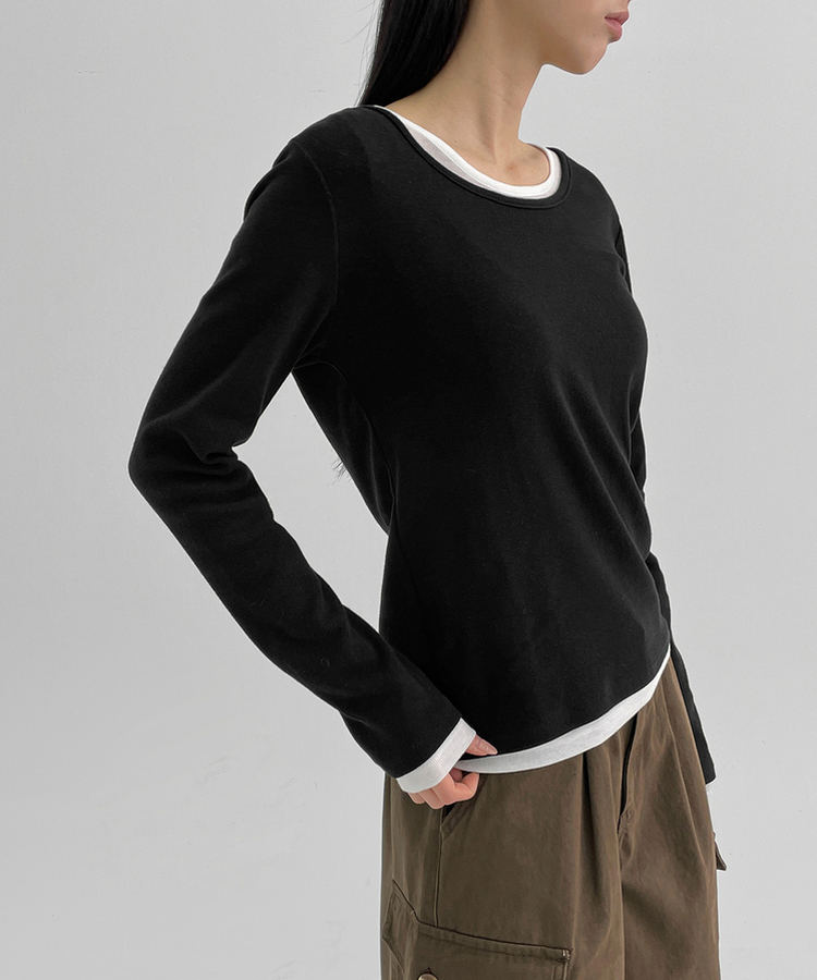 ルーズフィットUネック長袖Tシャツ BLACK