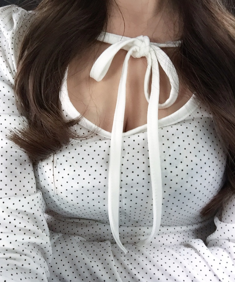 엔젤 도트 리본 긴팔티 화이트