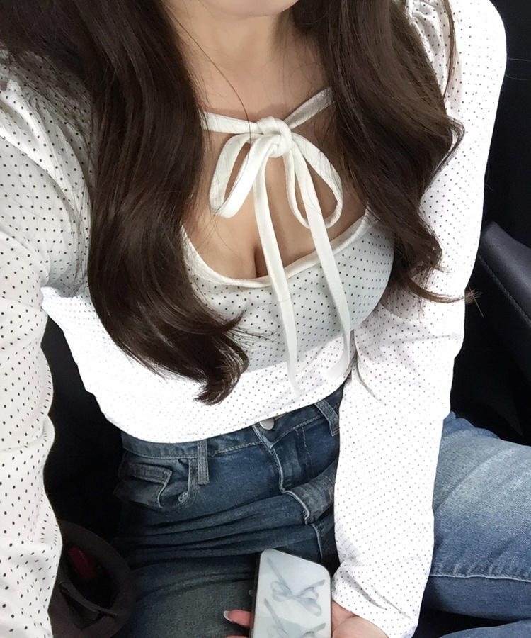 엔젤 도트 리본 긴팔티 화이트