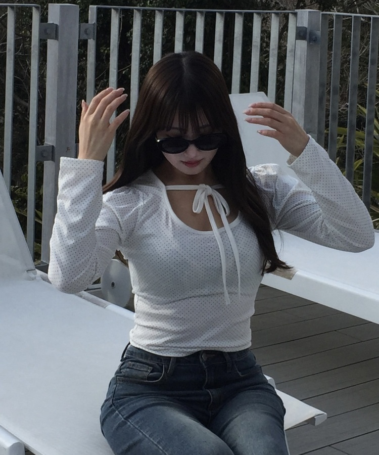 엔젤 도트 리본 긴팔티 화이트