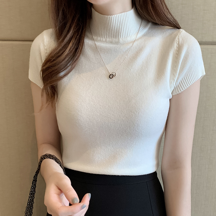 タートルネック半袖ニット(6color) WHITE