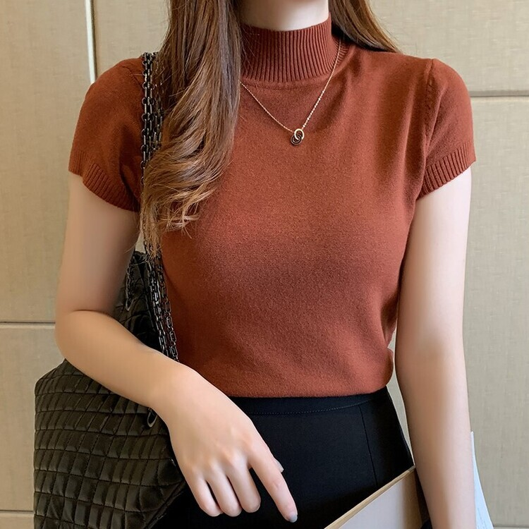 タートルネック半袖ニット(6color) BRICKRED