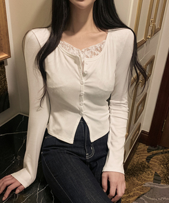 カーディガン レースレイヤードカーディガン IVORY