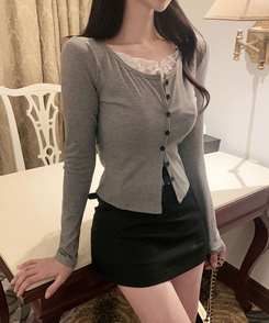 カーディガン レースレイヤードカーディガン GRAY