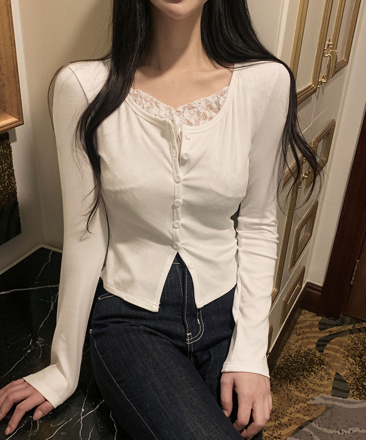 レースレイヤードカーディガン IVORY