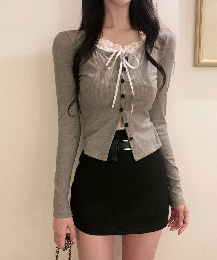 レースレイヤードカーディガン GRAY