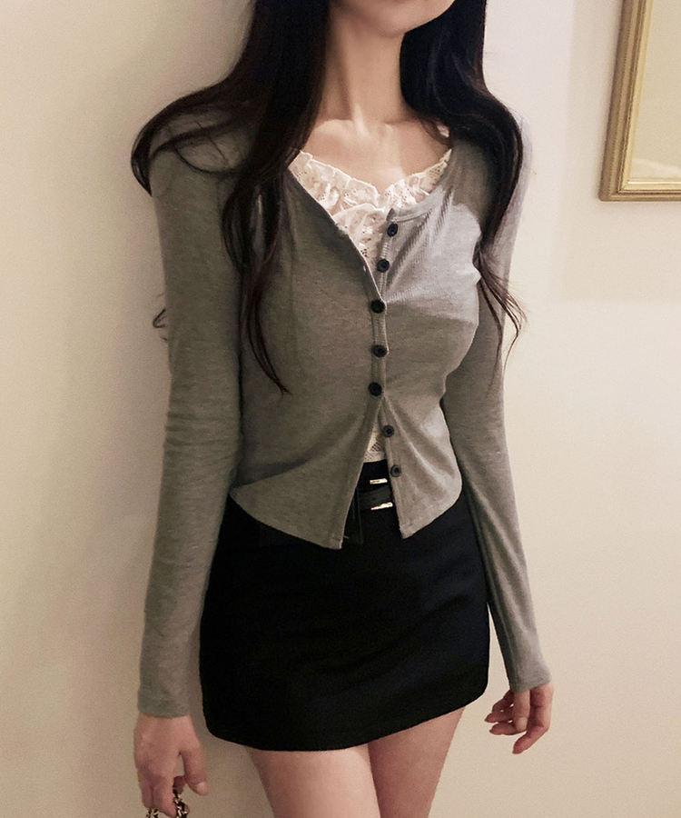 レースレイヤードカーディガン GRAY