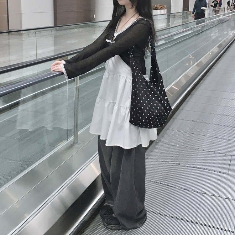 ドットビッグトートショルダーバッグ BLACK