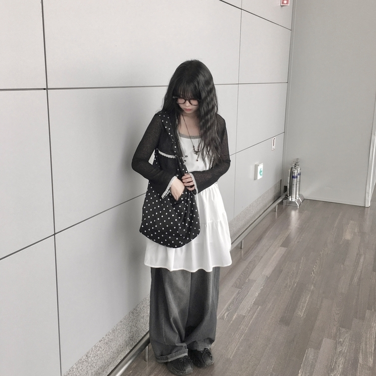 ドットビッグトートショルダーバッグ BLACK